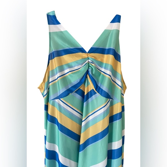 60s/70s Striped Maxi Dress Size 4X Blue Yello Green Anthony Richards - Picture 2 of 5